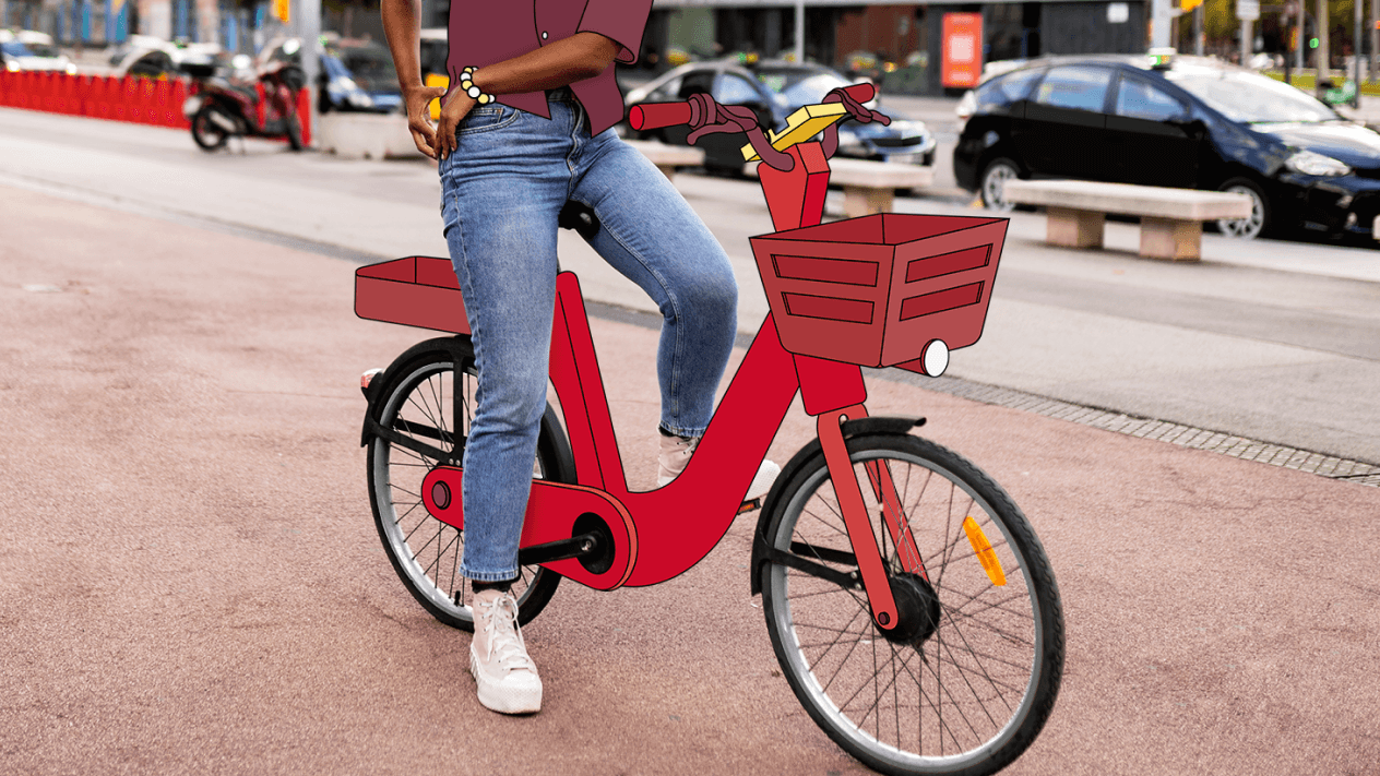 Employee using bike via FREENOW mobility budget as a sustainable transport option to reduce CO2 emissions