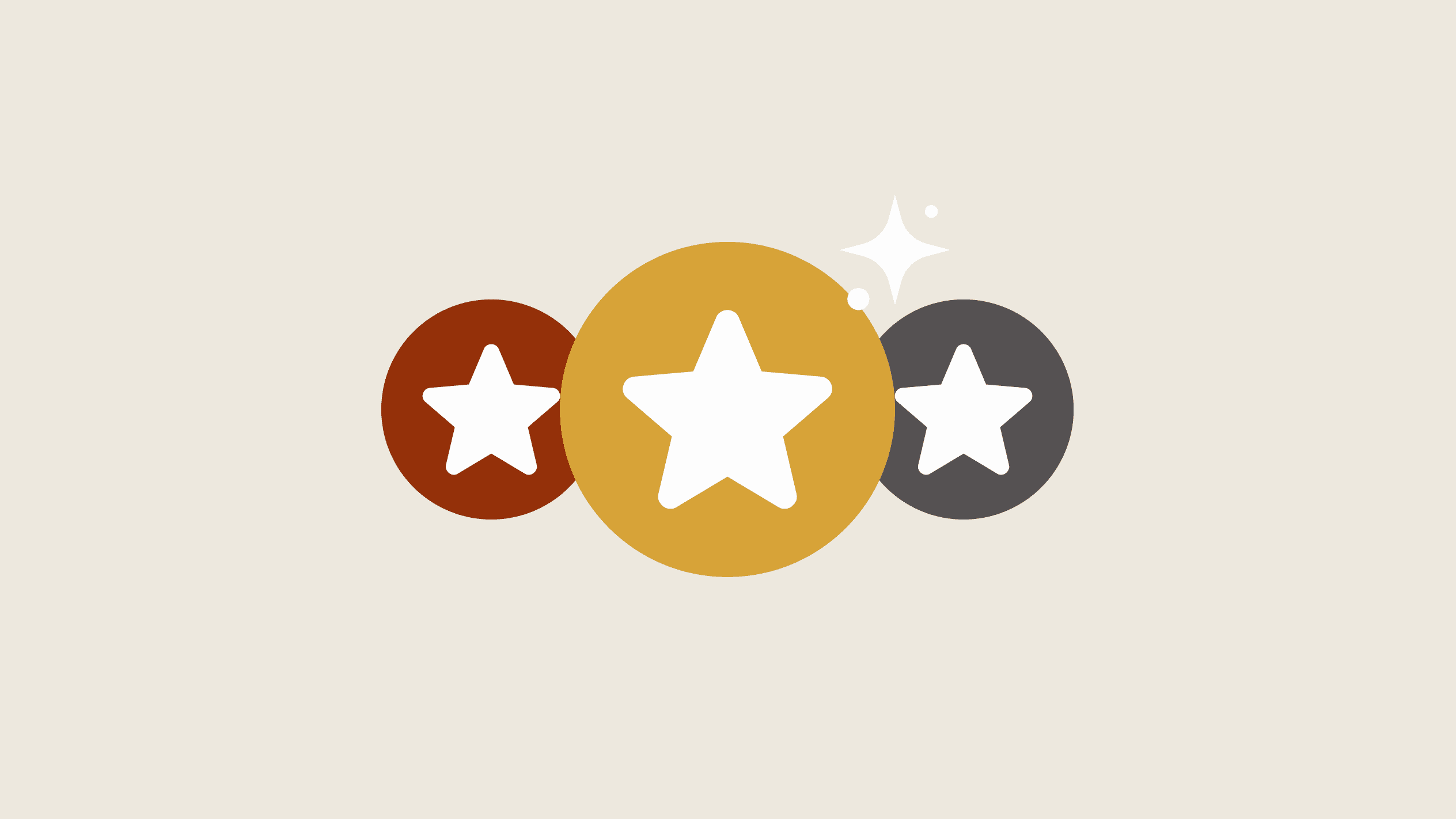 3 stars, bronze, silver and gold