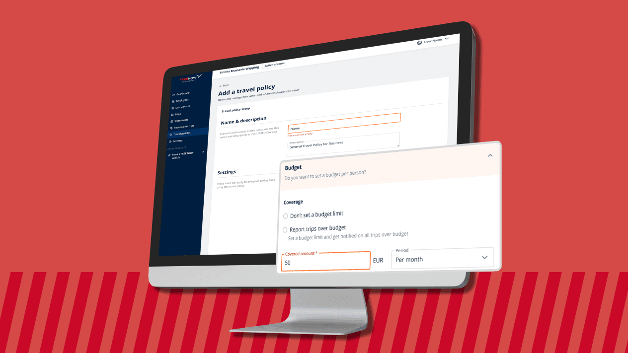 Ein Computerbildschirm mit dem FREENOW Admin-Panel für Mitarbeitervorteile, in dem HR-Teams neue Mitarbeiter einfach mit einem Klick hochladen können