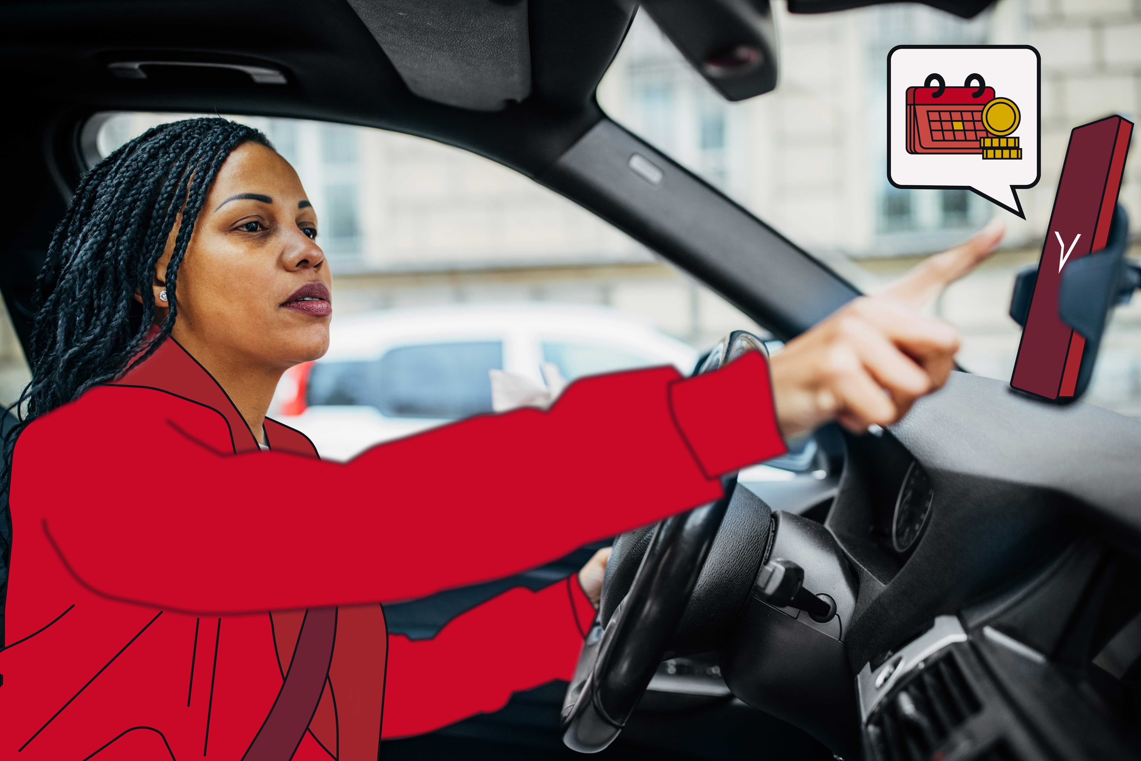 driver using FREENOW app in taxi